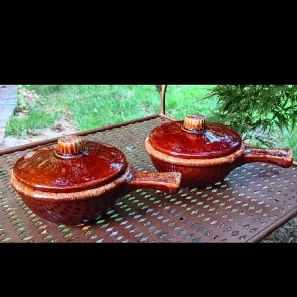 2 vintage Hull USA Brown Drip Glaze Oven Proof Bean Pot bowls with lids - Picture 4 of 7